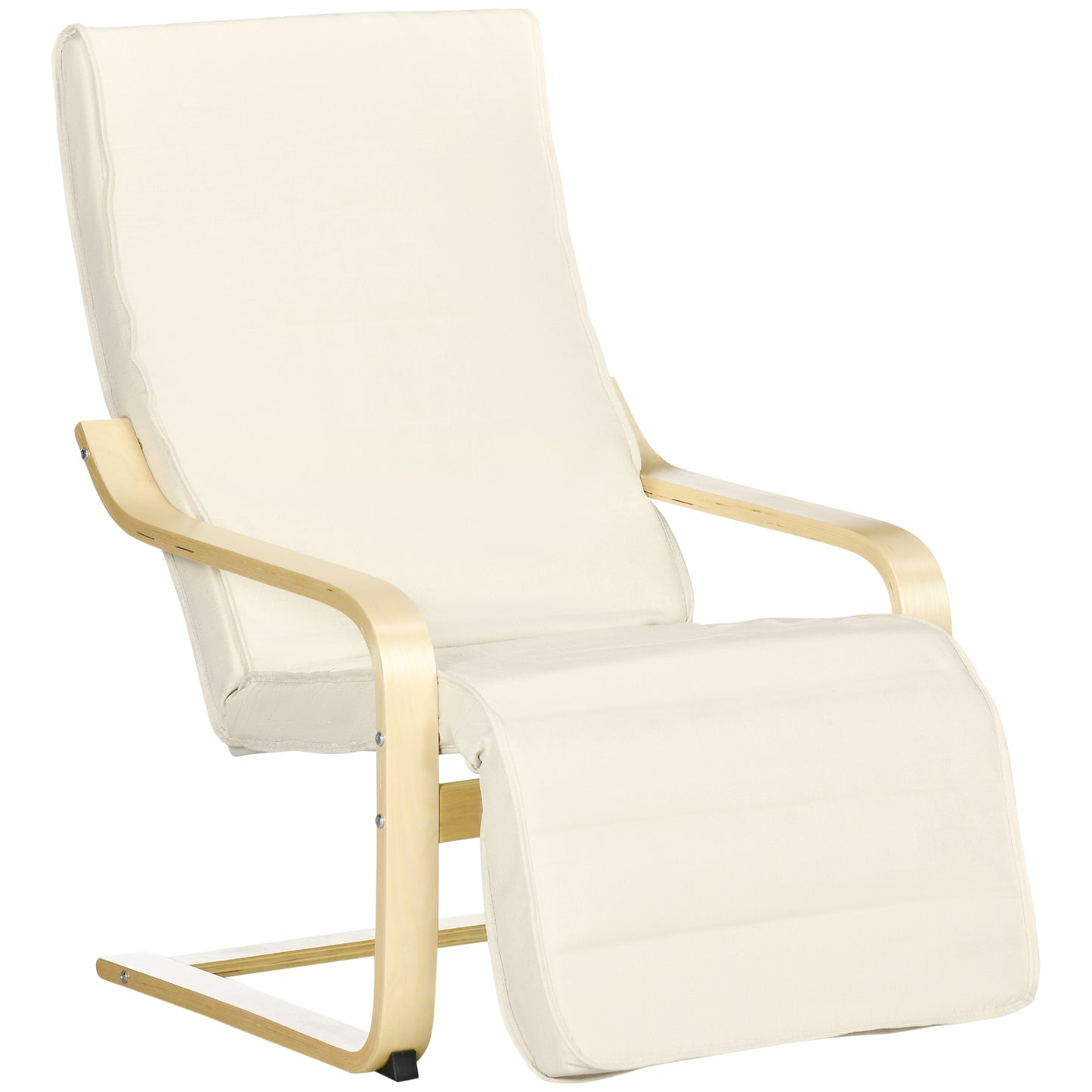 HOMCOM ooden Lounging Chair Deck Relaxing Recliner Lounge Seat with Adjustable Footrest & Removable Cushion, Cream White