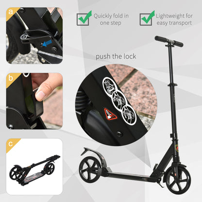 HOMCOM olding Kick Scooter 2 Big Wheels Teens Adult 14+ Adjustable Ride On Black