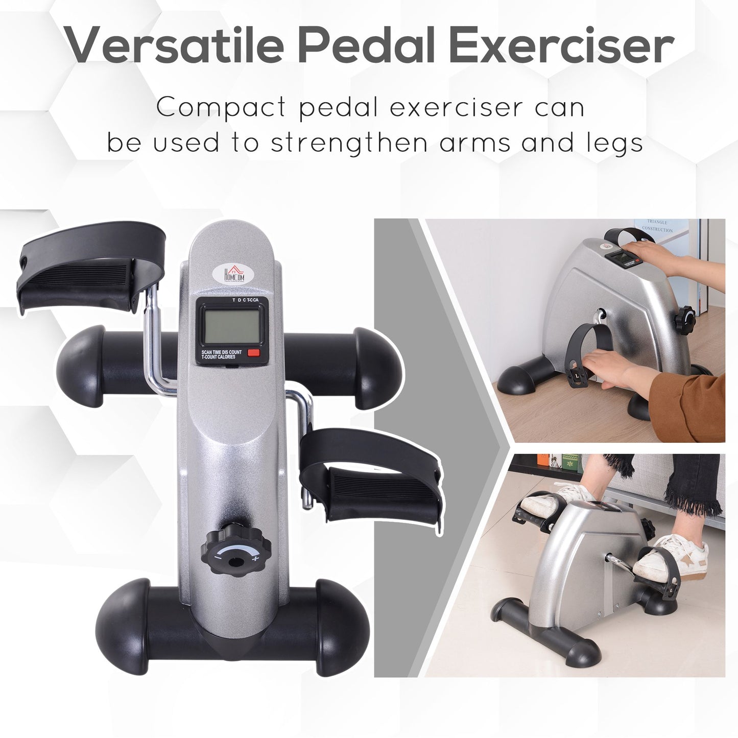 HOMCOM ini Exercise Bike Portable Pedal Exerciser Arm Leg Cycle Gym Fitness LCD Display Adjustable Resistance Silver