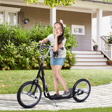 HOMCOM een Push Scooter Kids Children Stunt Scooter for 5+ Years with 16 Inches Wheels Adjustable Height Front Rear Dual Brakes, Black