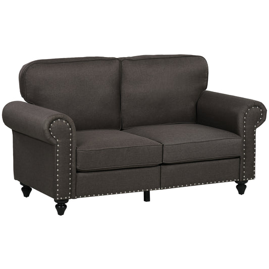 HOMCOM wo-Seater Mid-Century Sofa, with Pocket Springs - Dark Brown