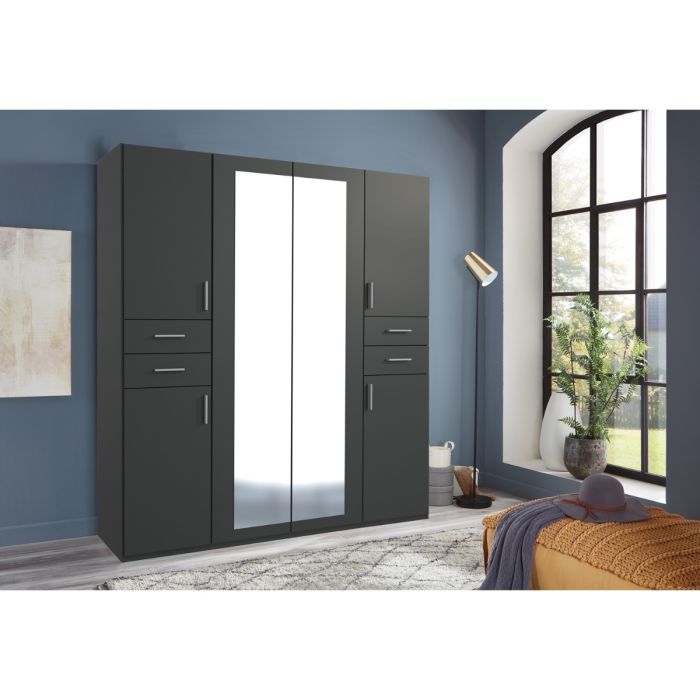 Fenton 4 Door Wardrobe with 4 Drawers in Graphite | Sleek & Functional