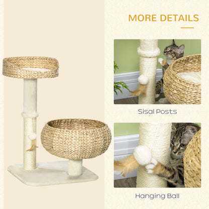 PawHut 72cm Cat Tree Kitten Tower, with Sisal Scratching Post, Two Beds, Toy Ball