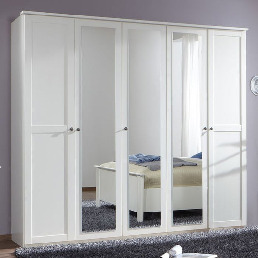 Cairo 5 Door Mirrored Wardrobe in White | Classic Elegance | Furco