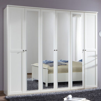 Cairo 6 Door Hinged Mirrored Wardrobe in White | Classic Elegance | Furco