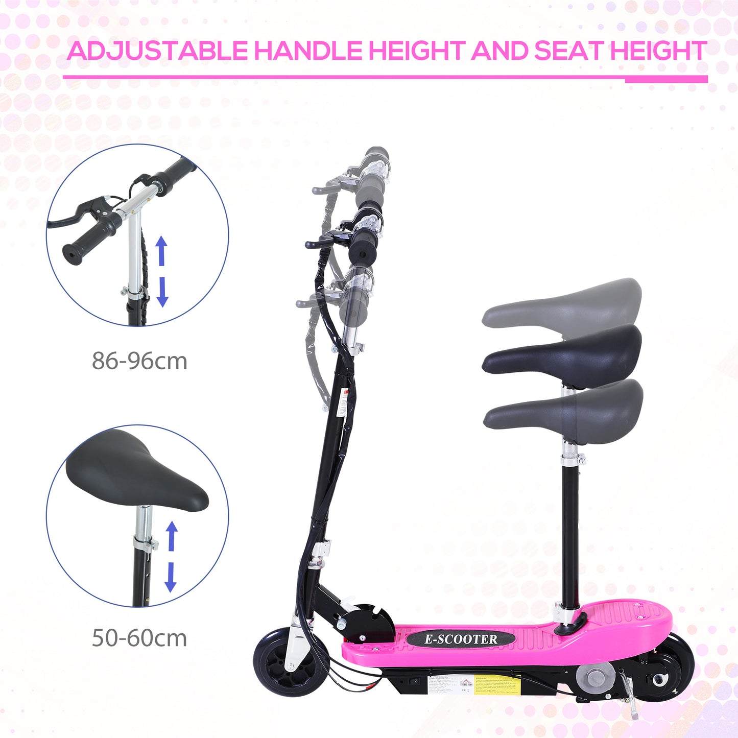 HOMCOM oldable Electric Scooter Ride on for Kids 12V 120W W/Brake Kickstand-Pink