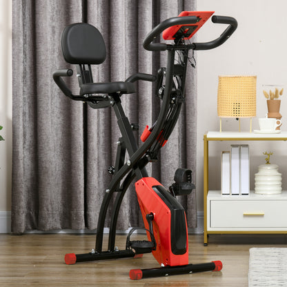 HOMCOM -in-1 Folding Exercise Bike with 8-Level Magnetic Resistance, Arm Resistance Band, Pulse Sensor, Red