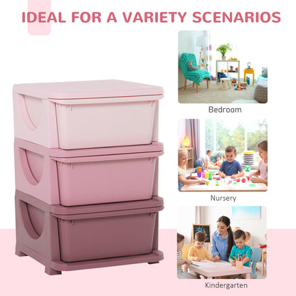 HOMCOM ids Storage Units with 3 Drawers 3 Tier Chest Vertical Dresser Tower Toy Organizer for Nursery Playroom Kindergarten Pink