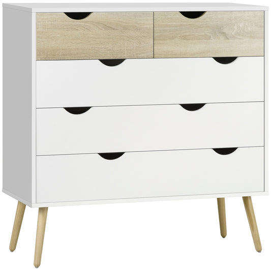 HOMCOM ordic Style Chest of Drawers, 5 Drawer Dresser with 4 Tapered Legs and Groove Handles, Storage Organizer Side Cabinet for Bedroom, Living Room