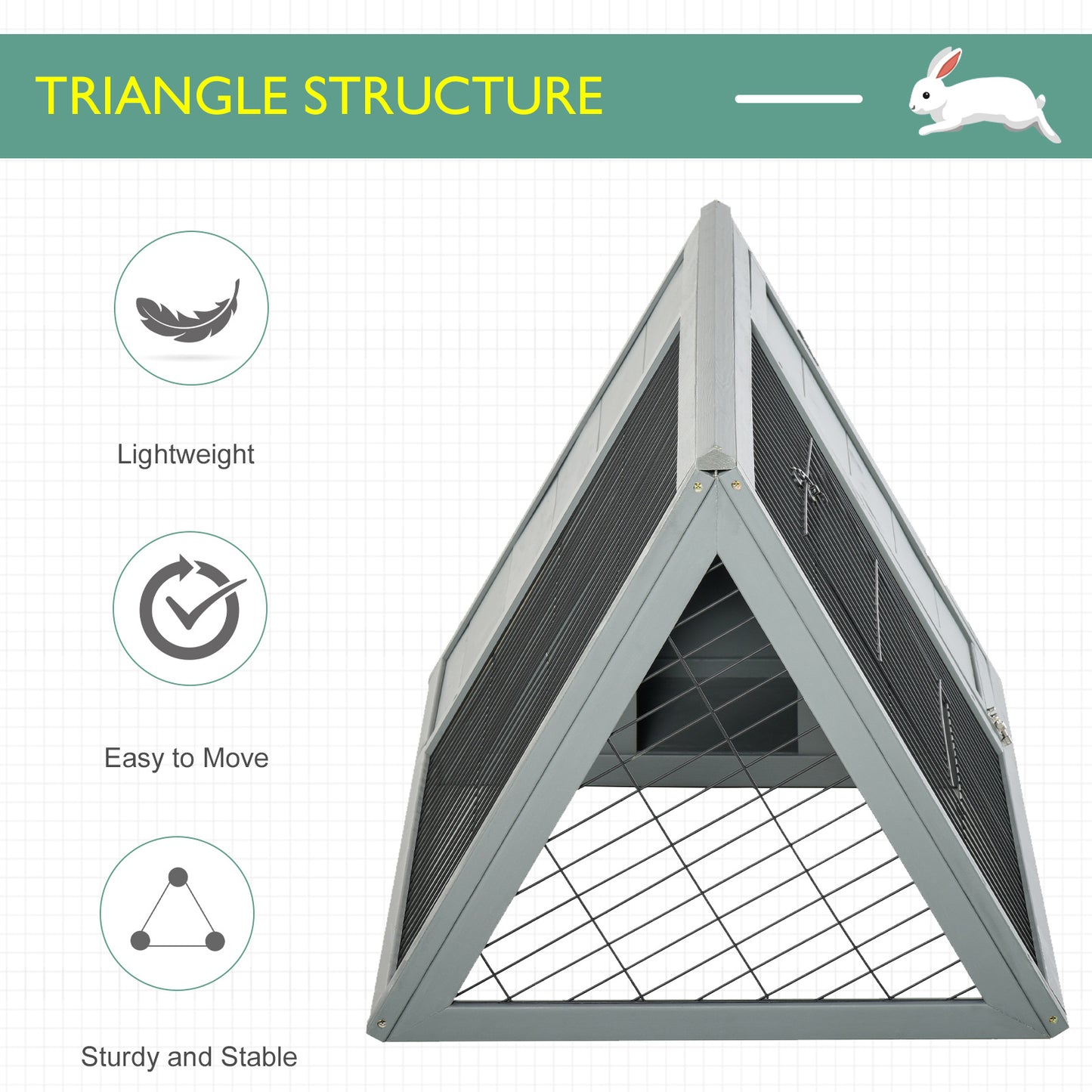 PawHut Wooden Rabbit Hutch Triangle Bunny Ferret Cage Guinea Pig Run Small Animal Hutch Grey 116 x 62.2 x 52.5 cm