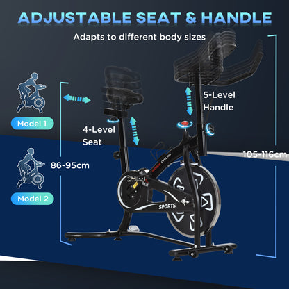 HOMCOM ndoor Stationary Exercise Bike 6kg Flywheel Fitness Cardio Workout Bke Trainer for Home Gym w/ Adjustable Resistance LCD Monitor Pad and Bottle Holder Black