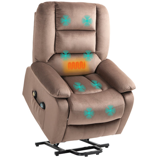 HOMCOM elvet-Feel Electric Lift-and-Recline Massage Armchair, with Remote - Brown