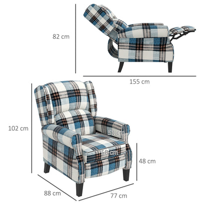 HOMCOM ingback Reclining Chair Push Back Recliner Armchair for Living Room Bedroom with Footrest Armrests Wood Legs Blue