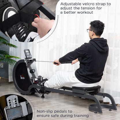 HOMCOM olding Rowing Machine with 16-Level Adjustable Magnetic Resistance, Aluminium Side Rail, Digital Monitor, Cardio Workout Rower, for Home, Gym, Office