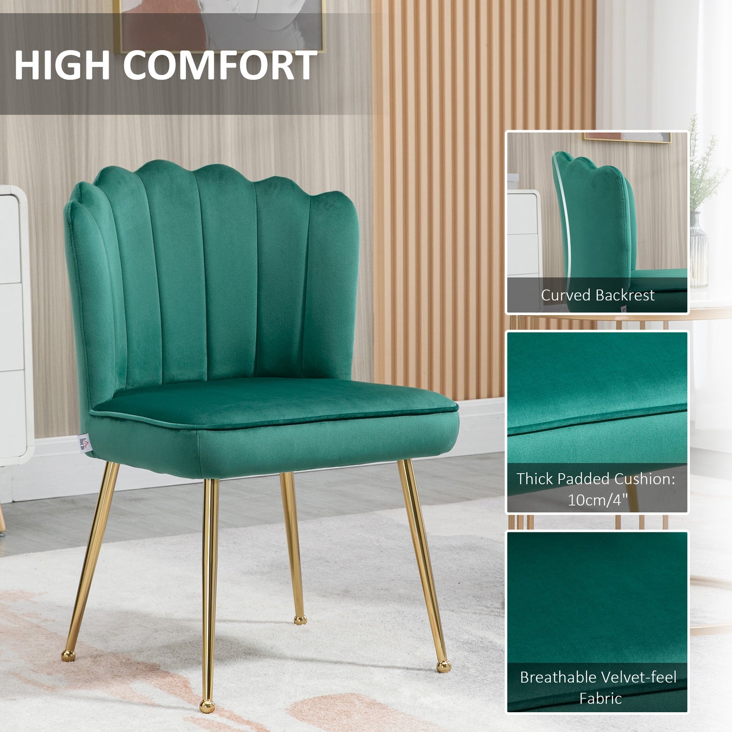 HOMCOM elvet-Feel Shell Accent Chair - Green