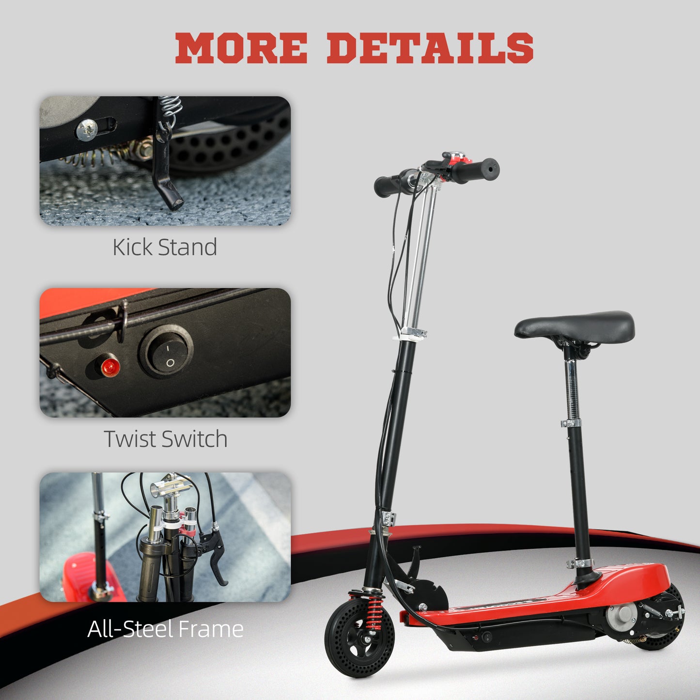 HOMCOM teel Ride on Powered Scooter, Folding E-Scooter with Warning Bell, 15km/h Maximum Speed, for 4-14 Years Old, Red