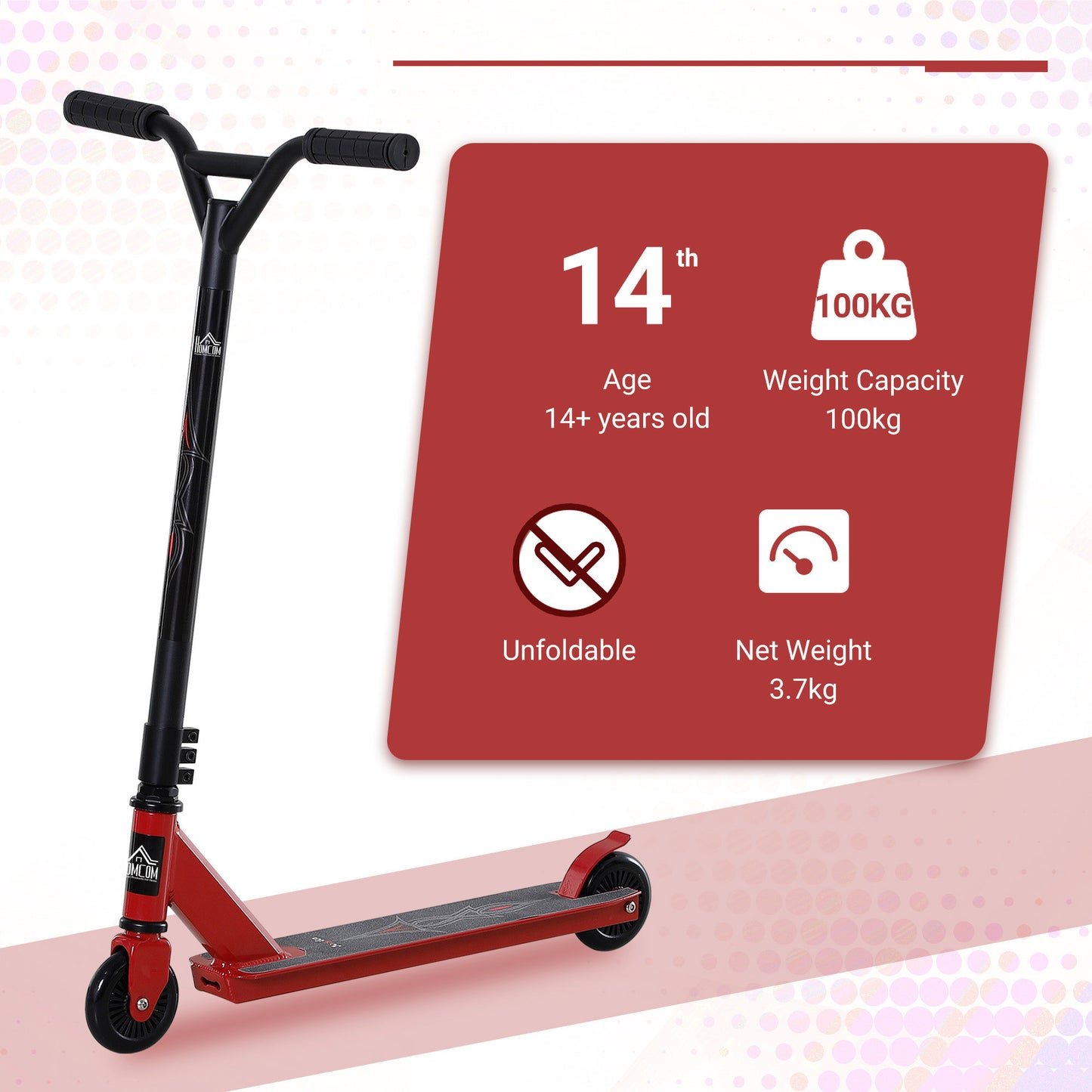 HOMCOM eens Lightweight Steel Stunt Scooter Red