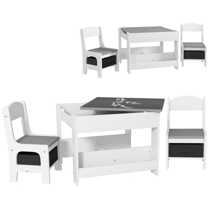 HOMCOM hree-Piece Kids Table and Chair Set with Blackboard, Storage, Bookshelves - Grey