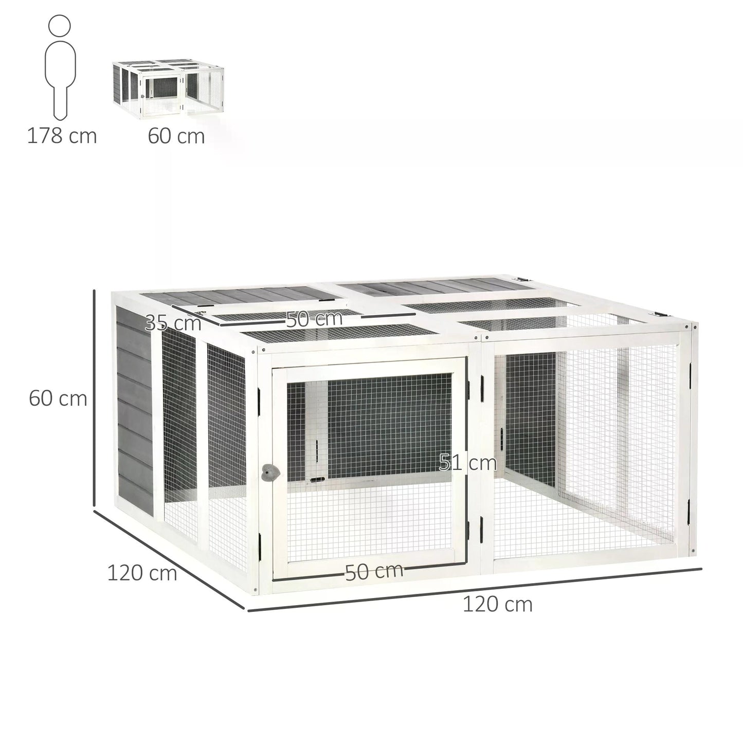 PawHut 48 Inch Rabbit Hutch Rabbit Run Small Animal Guinea Pig House Bunny Cage Hideaway Outdoor with Openable Roof Grey