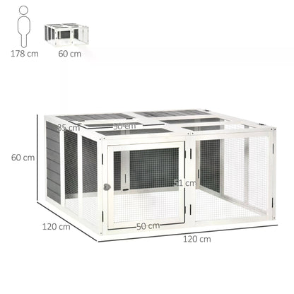 PawHut 48 Inch Rabbit Hutch Rabbit Run Small Animal Guinea Pig House Bunny Cage Hideaway Outdoor with Openable Roof Grey