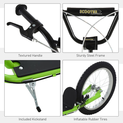 HOMCOM ick Scooters for Kids with Adjustable Height, Anti-Slip Deck, Dual Brakes, Rubber Tyres, for Boys and Girls Aged 5+ Years Old - Green