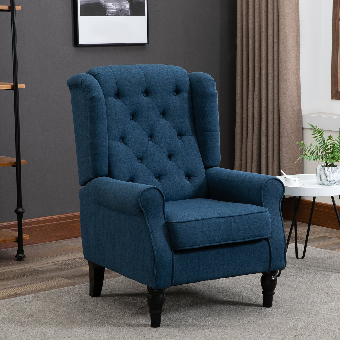 HOMCOM ingback Accent Chair, Retro Upholstered Button Tufted Occasional Chair for Living Room and Bedroom, Blue