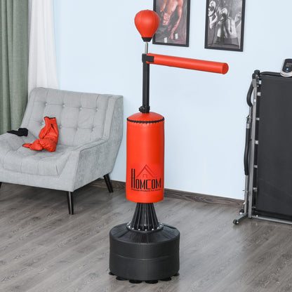 HOMCOM 55-205cm 3-IN-1 Freestanding Boxing Punch Bag Stand with Rotating Flexible Arm, Speed Ball, Waterable Base