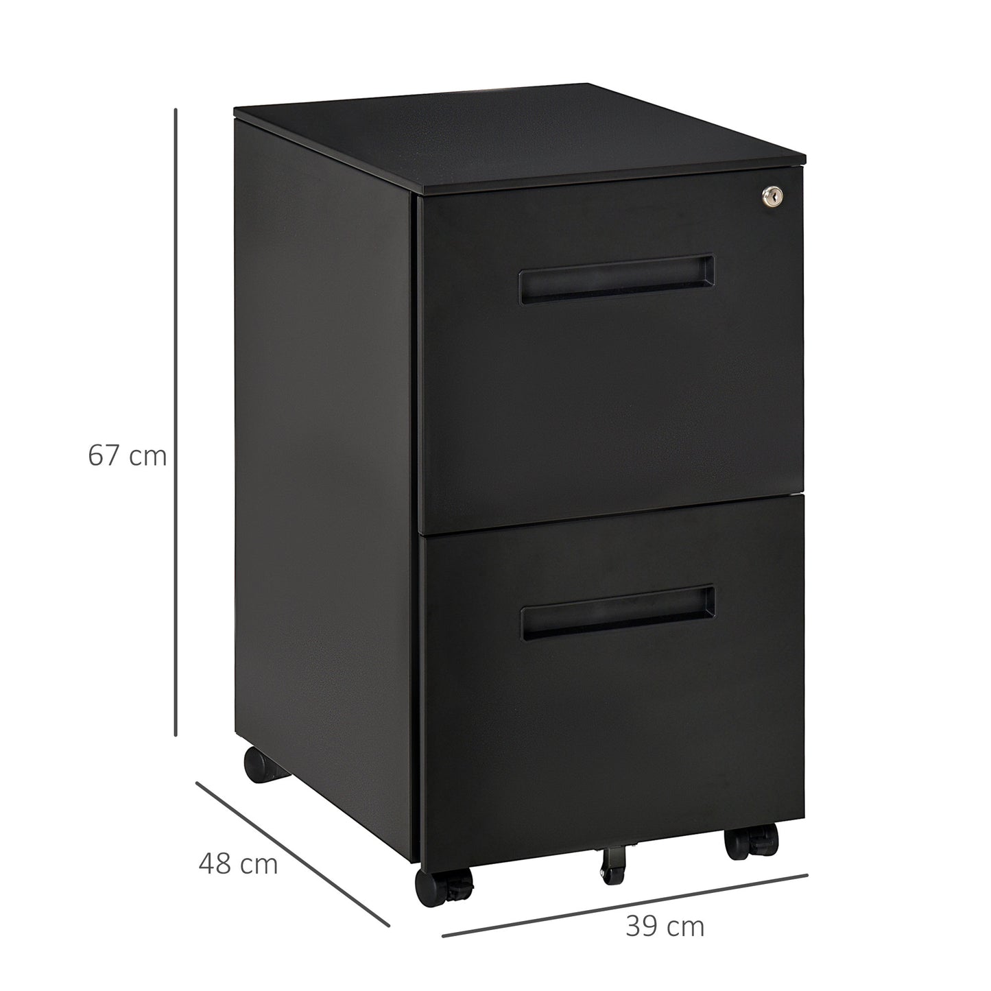 Vinsetto Mobile Steel File Cabinet, 2-Drawer Filing Cabinet, Vertical Lockable Home Office Organizer with Adjustable Partition for A4 Letter Size, Black