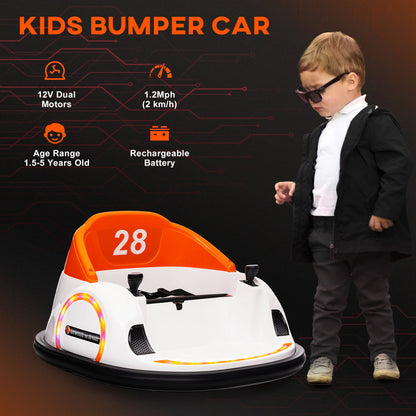 AIYAPLAY 360° Rotation Kids Bumper Car, 12V Waltzer Car with Remote Control, Dual Joysticks, Music Lights - Orange