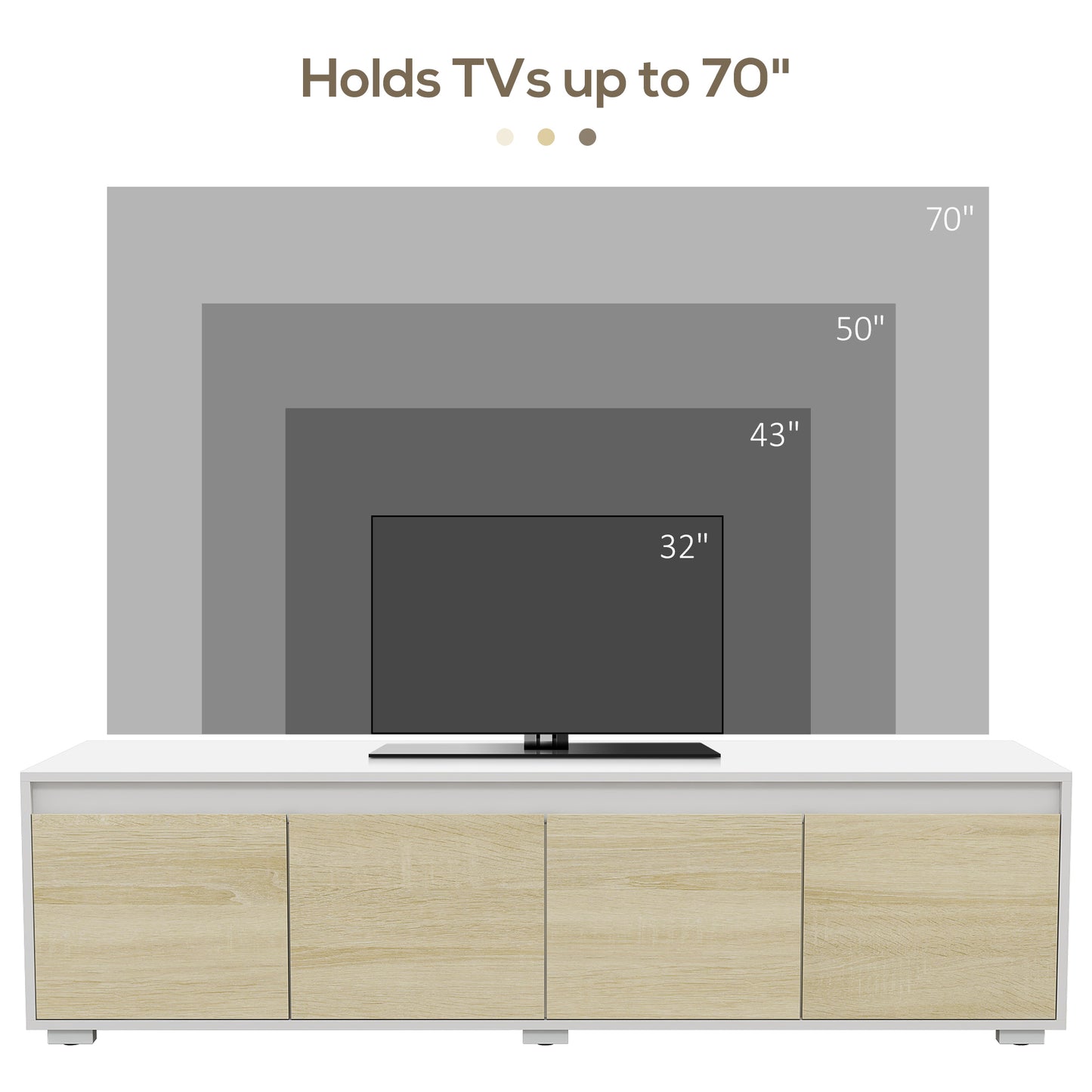 HOMCOM Pieces TV Unit Set with Wall Cabinet, Freestanding Entertainment Unit for 70-inch TVs, Wall Mounted Storage Cupboard, with Adjustable shelves and Cable Holes, Natural