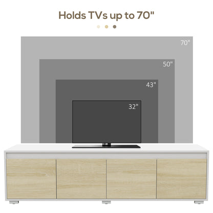 HOMCOM Pieces TV Unit Set with Wall Cabinet, Freestanding Entertainment Unit for 70-inch TVs, Wall Mounted Storage Cupboard, with Adjustable shelves and Cable Holes, Natural