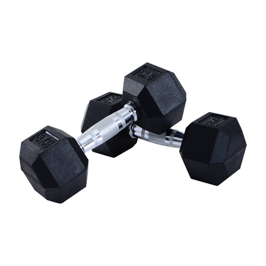 HOMCOM x8kg Hex Dumbbell Rubber Weights Sets Hexagonal Gym Fitness Lifting Home