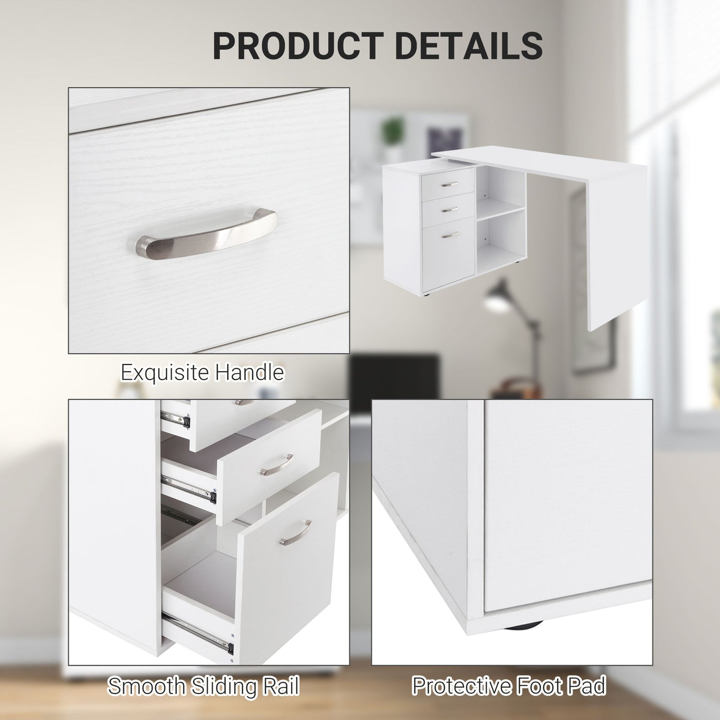 HOMCOM -Shaped Computer Desk, 2 Shaped Corner Desk with Drawers, File Cabinet and Storage Shelves, Home Office Desk, 117 x 83.5 x 76cm, White