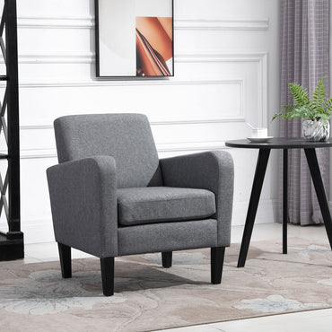 HOMCOM odern Accent Chair, Occasional Chair with Rubber Wood Legs for Living Room, Bedroom, Grey