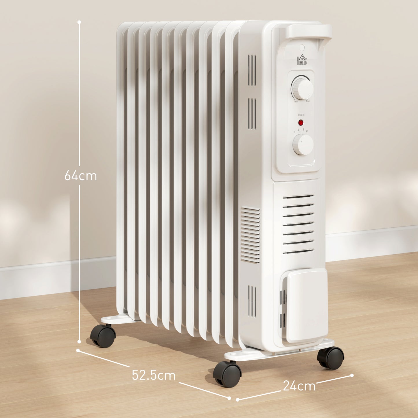 HOMCOM .5kW 11 Fin Oil-Filled Radiator - White