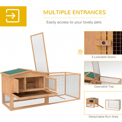 Pawhut Wooden Rabbit Hutch Guinea Pig hutch House 2 Tier with Rabbit Run for Outdoor Garden Backyard, 85 x 24 x 57cm