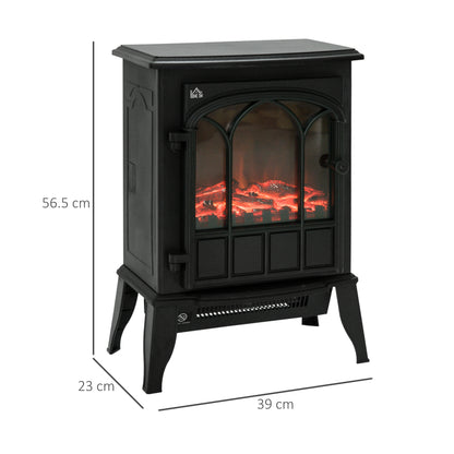 HOMCOM reestanding Electric Fireplace, Electric Stove Heater with LED Flame Effect, Overheating Safety System, 1000W/2000W Black