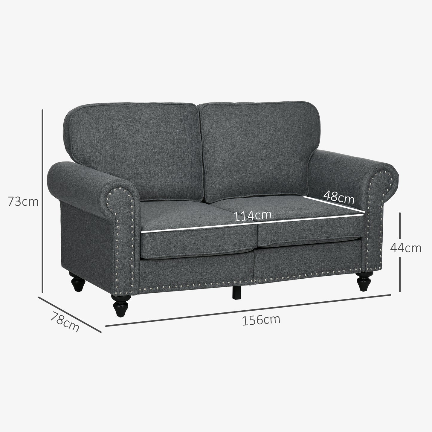 HOMCOM 2 Seater Mid-Century Sofa, with Pocket Springs - Charcoal Grey Fabric