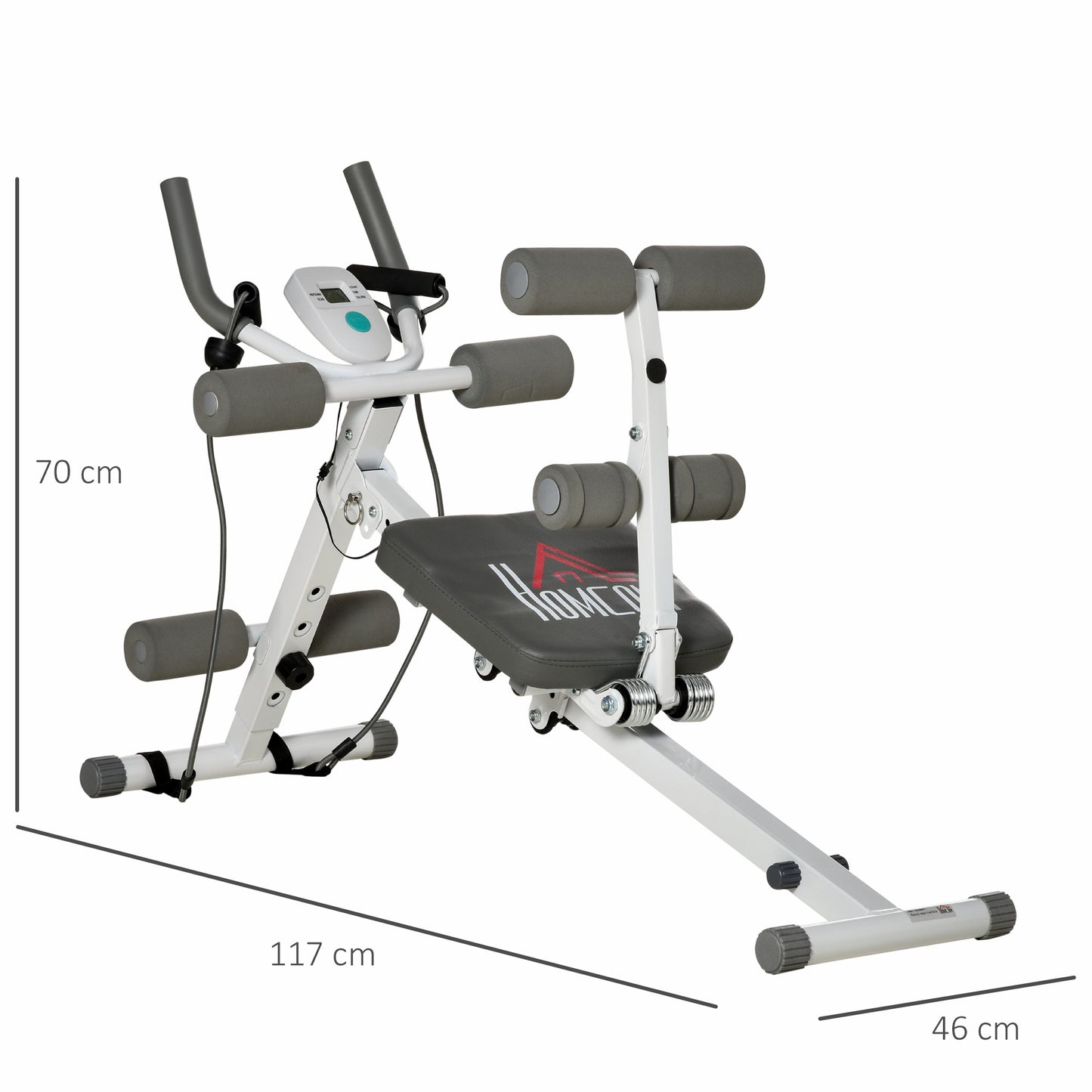 HOMCOM -IN-1 Core Abdominal Ab Trainer Sit Up Bench with LCD Screen, Adjustable Fitness Crunch Machine for Home GYM