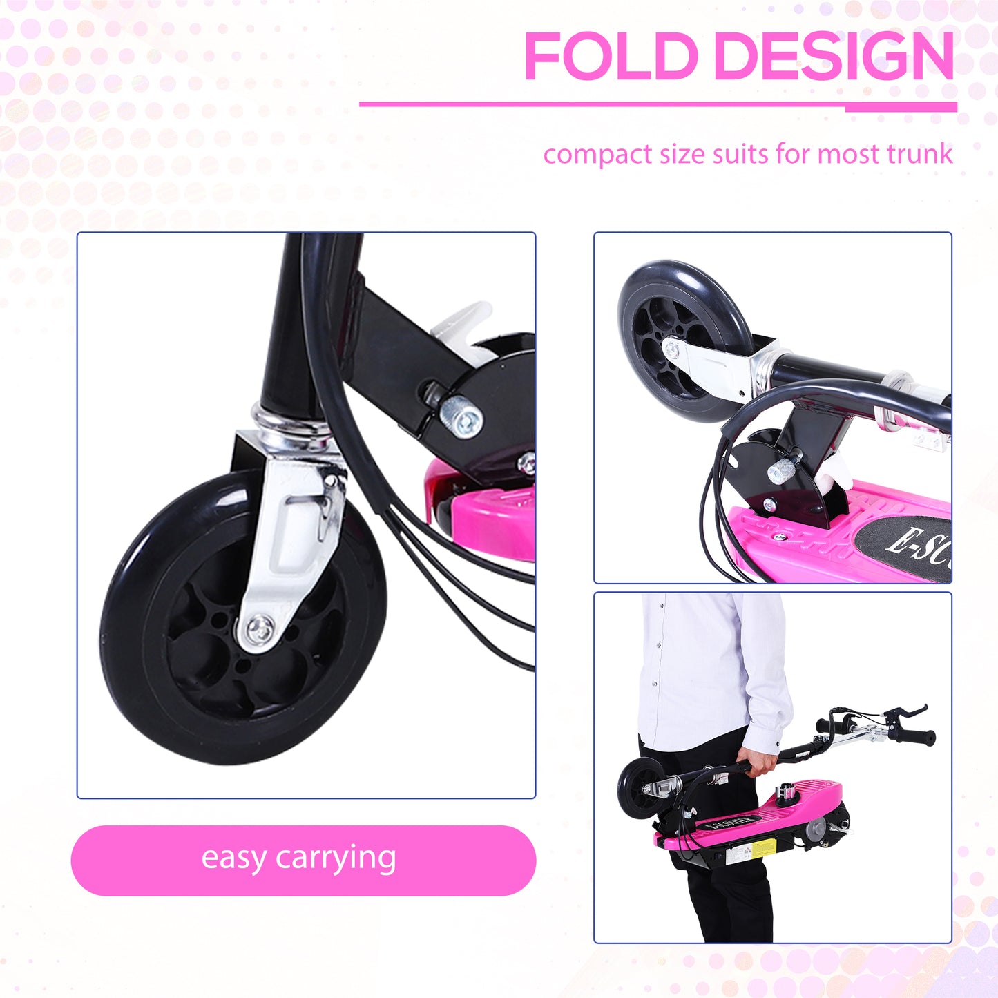 HOMCOM oldable Electric Scooter Ride on for Kids 12V 120W W/Brake Kickstand-Pink