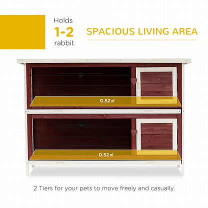 PawHut Rabbit Hutch Outdoor 2-Tier Guinea Pig Cage Bunny House Cage with No-Leak Trays for Indoor and Outdoor 136 x 50 x 93cm