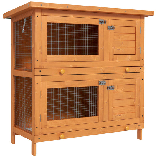 PawHut Rabbit Hutch Outdoor Guinea Pig Hutch Wooden Duck House Pet Cage with Opening Roof, 90 x 45 x 90cm