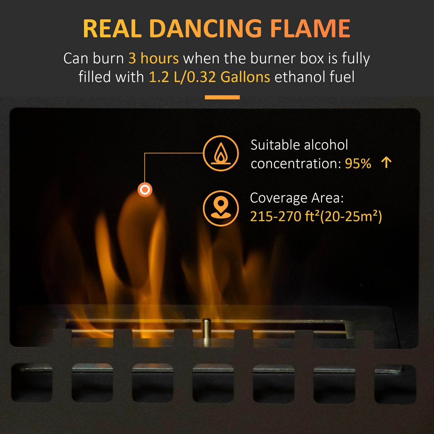 HOMCOM ree Standing Ethanol Fireplace, Bioethanol Heater Stove Fire with 0.9L Tank, 3 Hours Burning Time, Black