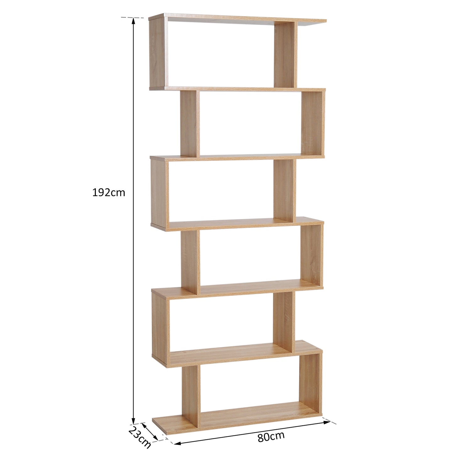 HOMCOM ooden Wood S Shape Storage Display 6 Shelves Room Divider Unit Chest Bookshelf Bookcase Cupboard Cabinet Home Office Furniture (Oak)