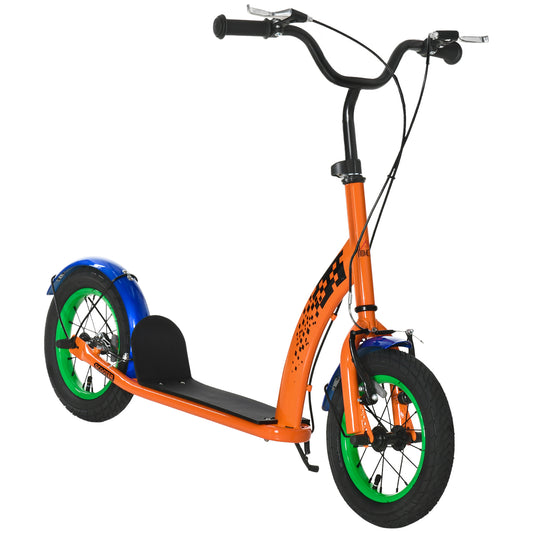 HOMCOM ids Kick Scooter, Push Scooter, Adjustable Height, Front Rear Dual Brakes, 12-Inch Inflatable Rubber Wheels, for 5+ Years, Orange