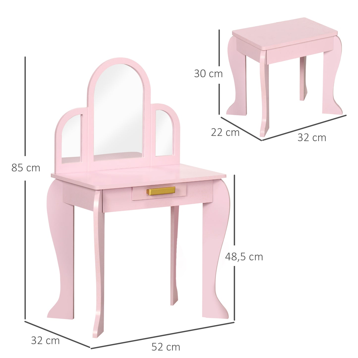 HOMCOM ids Dressing Table Set, with Mirror and Drawer - Pink