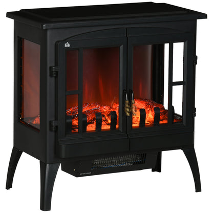 HOMCOM -Sided Electric Fireplace Heater, Quiet Freestanding Fire Stove with LED Flame Effect, Level-less Temperature Control, Overheating Protection, 1000W/2000W, Black