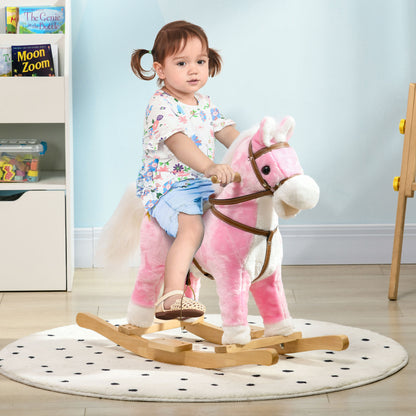 HOMCOM ooden Rocking Horse with Music, Sound, Saddle for Ages 3-6 Years