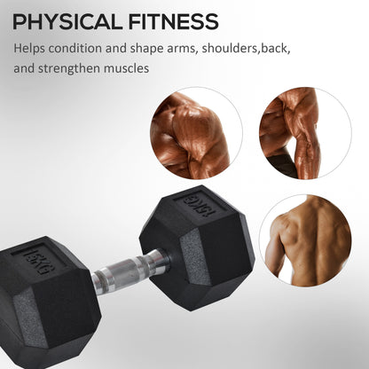 HOMCOM 5KG Single Rubber Hex Dumbbell Portable Hand Weights Dumbbell Home Gym