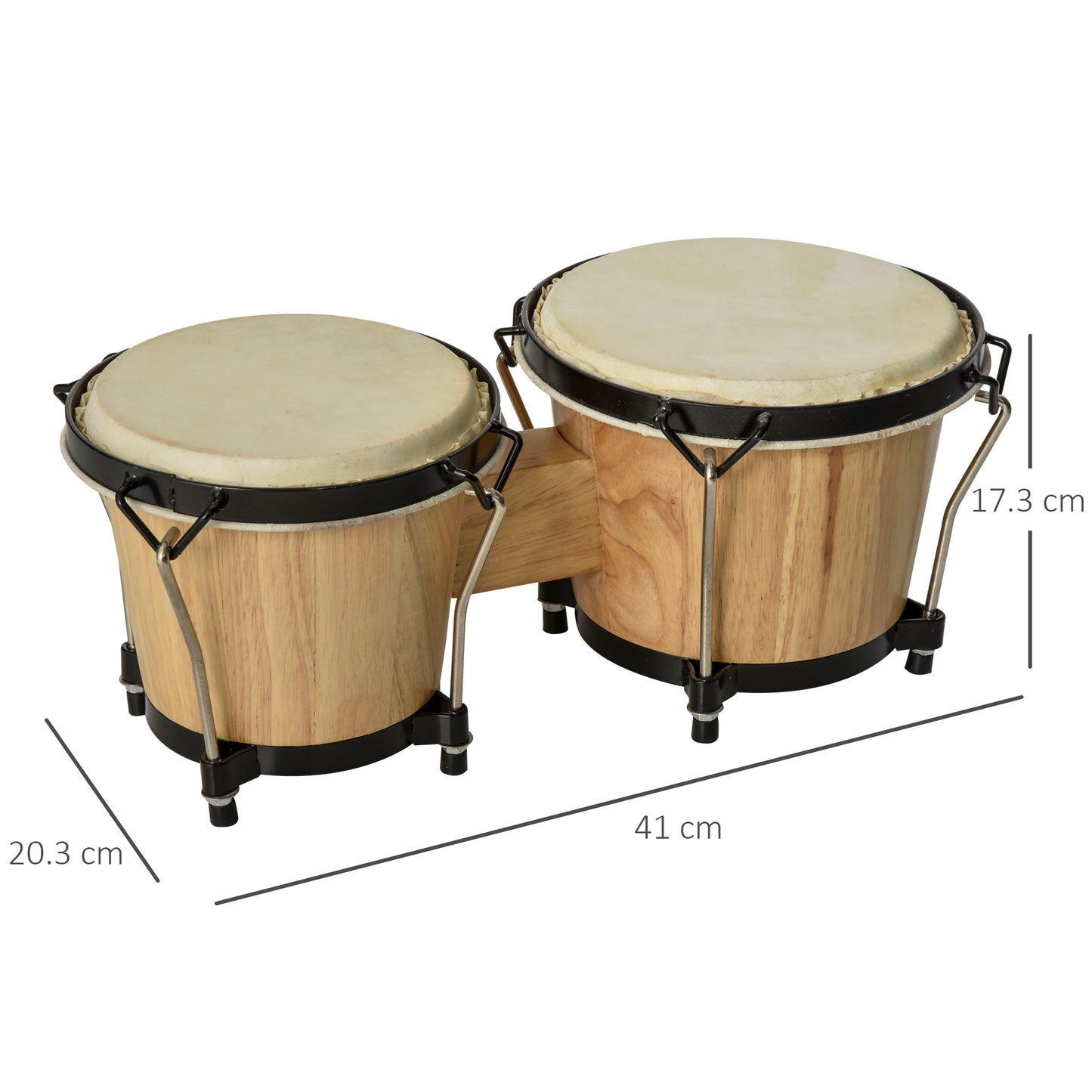 HOMCOM ooden Bongo Drum Set ?7.75" & ?7" w/ Drum Head, Percussion Instrument, Drums, Tuning Wrench For Adults Beginners